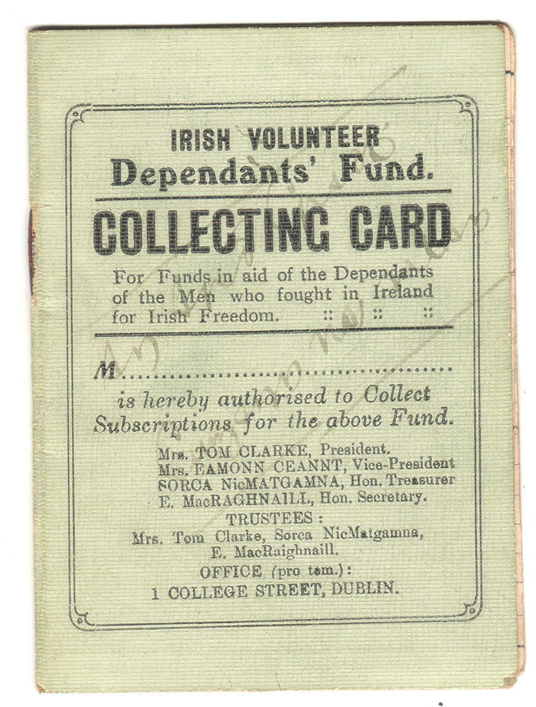 Irish Volunteer Dependants Fund Collecting Card