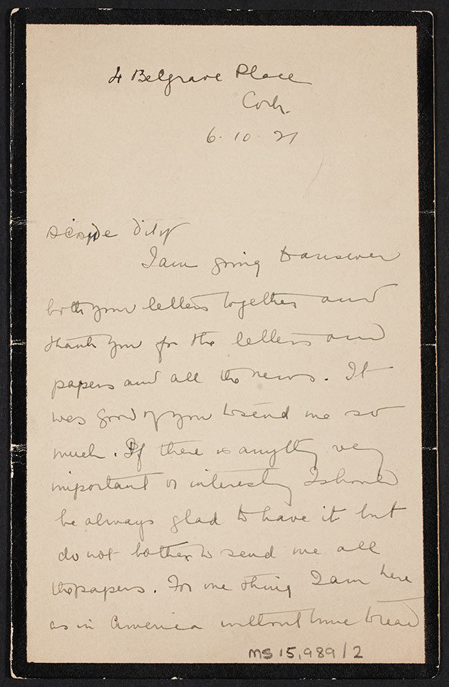 Mary McSwiney letter to John and Eileen Hearn, 6th October 1921