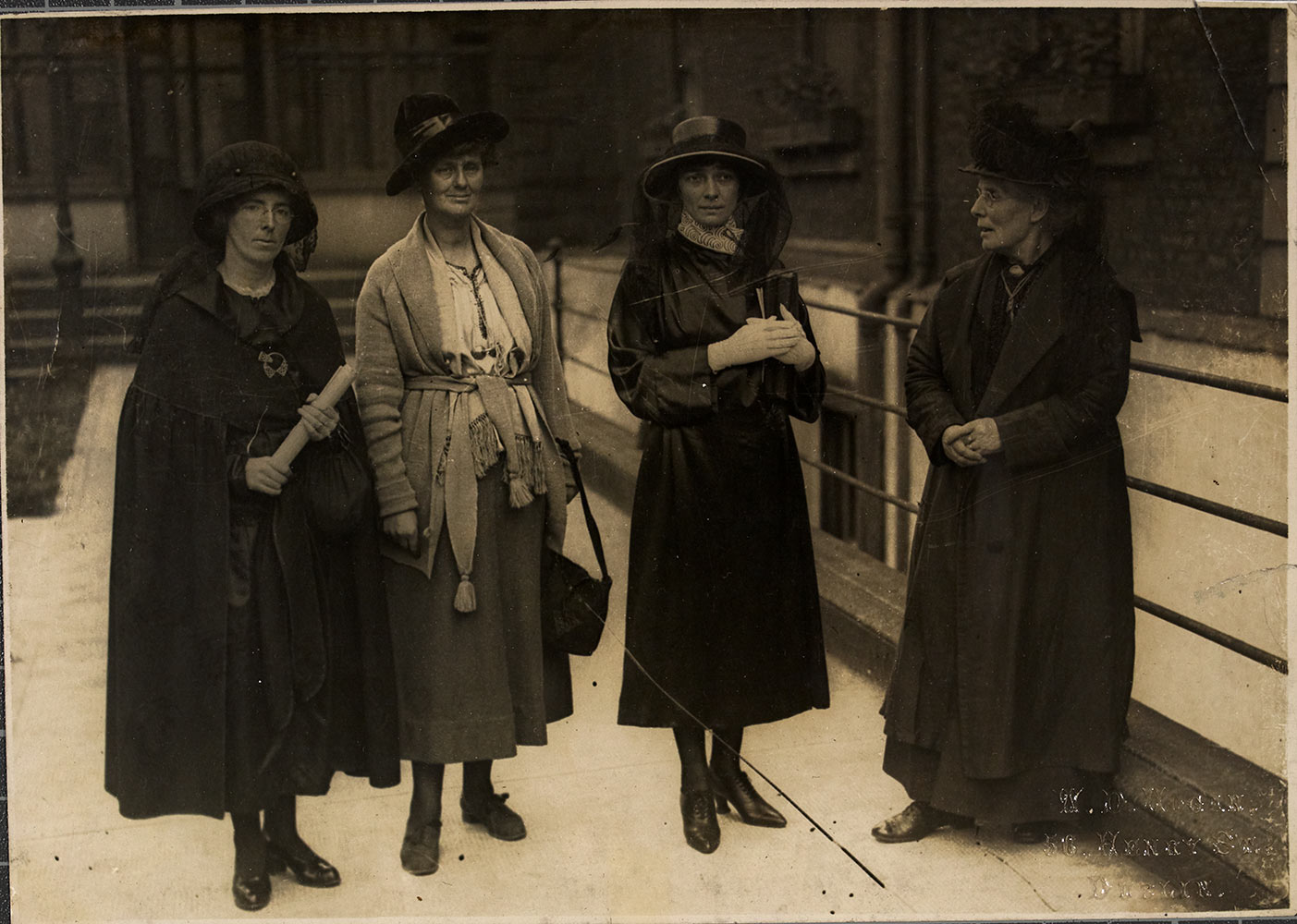 Kathleen Clarke, Constance de Markievicz, Kate O’Callaghan, and Margaret Pearse, outside Mansion house