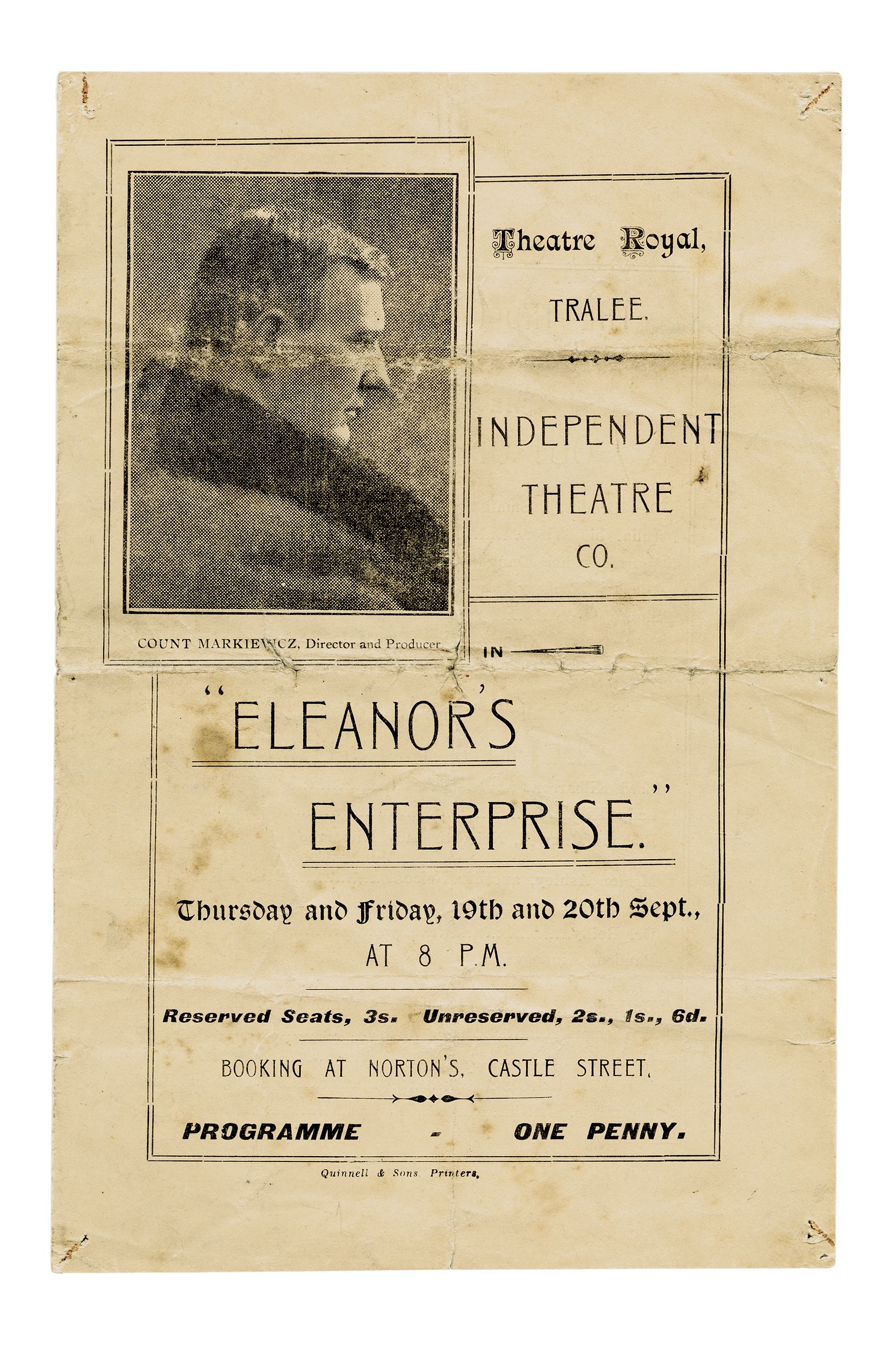 Programme Cover and Inside Page from ‘Eleanor’s Enterprise’, Constance de Markievicz as Eleanor Maxwell