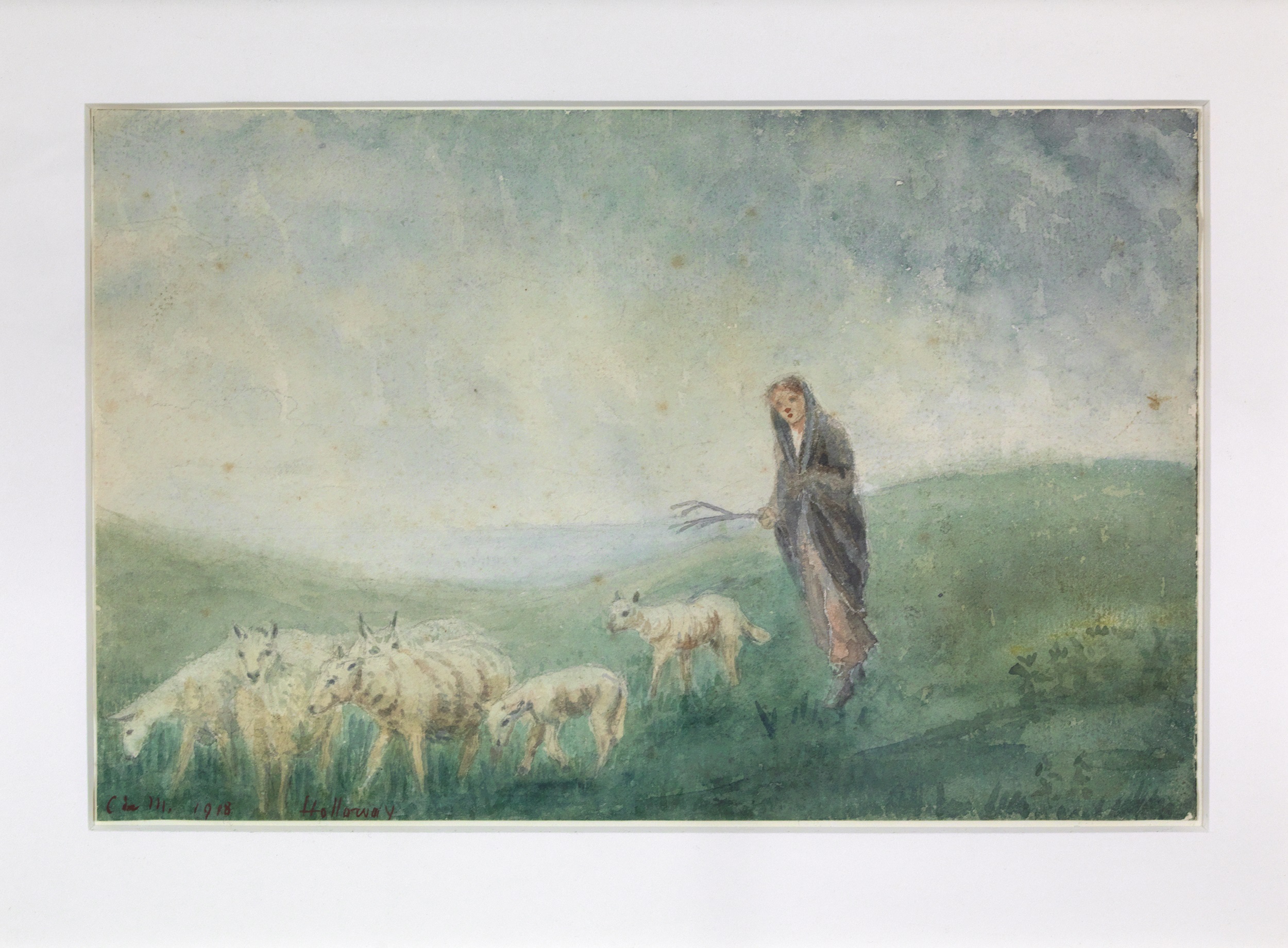 Girl Driving Sheep. Watercolour painted at Holloway Jail, July 1918.