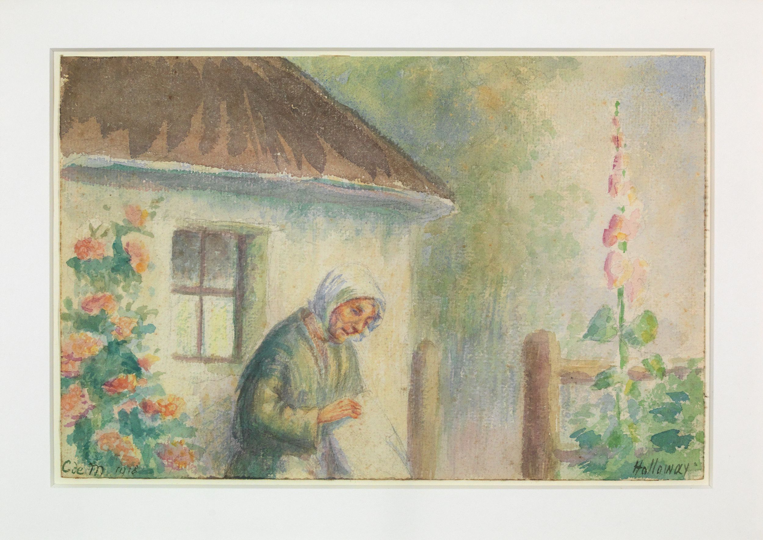 Old Woman at the side of a Cottage. Watercolour painted in Holloway Jail, July 1919